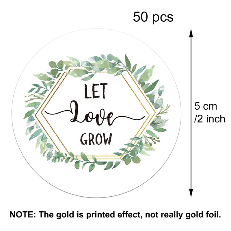 Mr.Mug 50 Pcs Let Love Grow Stickers, Greenery Eucalyptus Favor Stickers, Baby Shower Favor Stickers, Wedding and Bridal Shower Favor Labels, 2 Inch. - Image 3